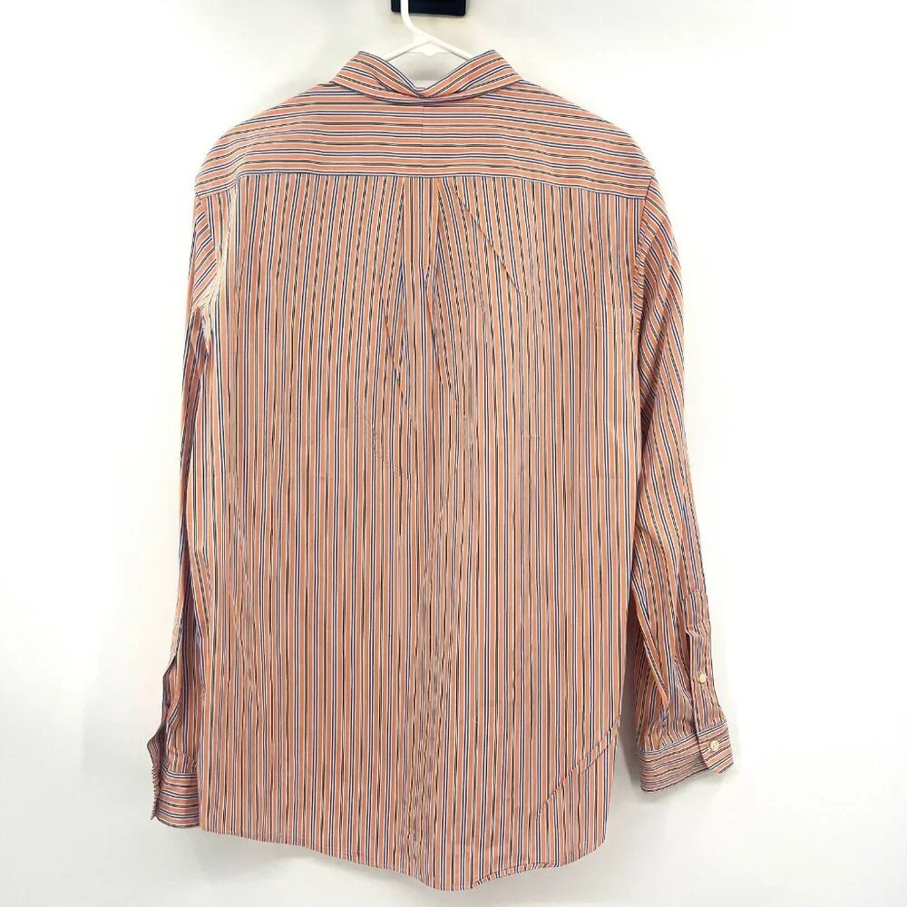Ralph Lauren Orange Blue Striped Button Down Shirt Men's Large Cotton - Picture 4 of 4